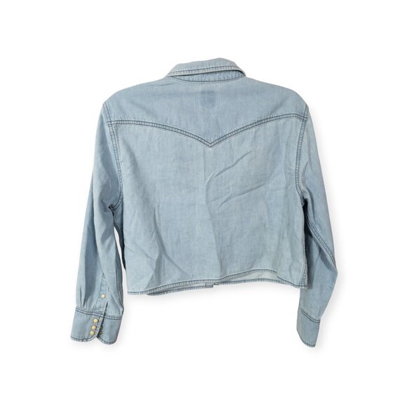 Lee Relaxed Fit Denim Crop Top Button Down Pockets SZ S Light Blue Long Sleeve - Picture 8 of 11